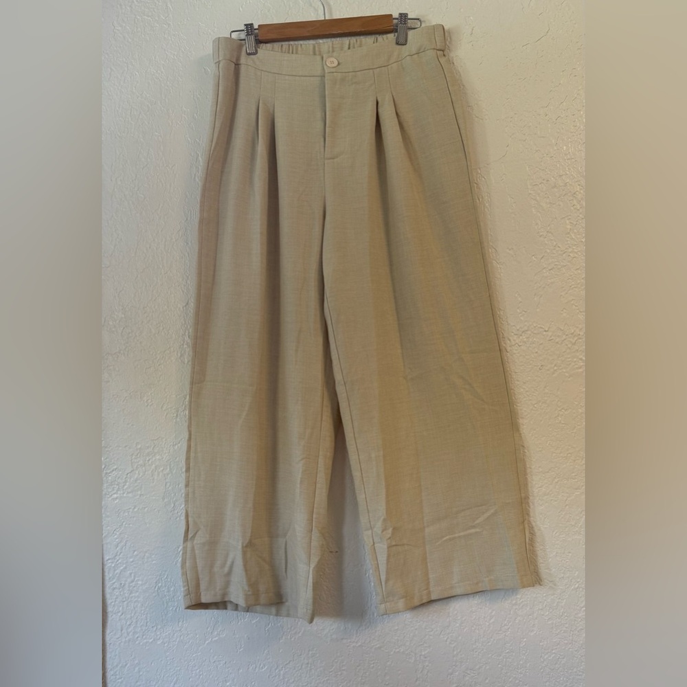 SHEIN Curve 0XL Linen-Look 2-Piece Set - Asymmetrical Wrap Vest & Wide-Leg Pants - Picture 6 of 14